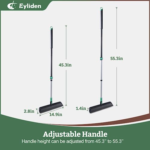 Eyliden Floor Scrub Brush, 15-inch Wide, 55" Long Handle Deck Brush | 2-in-1 Stiff Bristles and Rubber Squeegee, 45° Angle Head, Telescoping Handle, for Bathroom Shower Kitchen Patio Garage