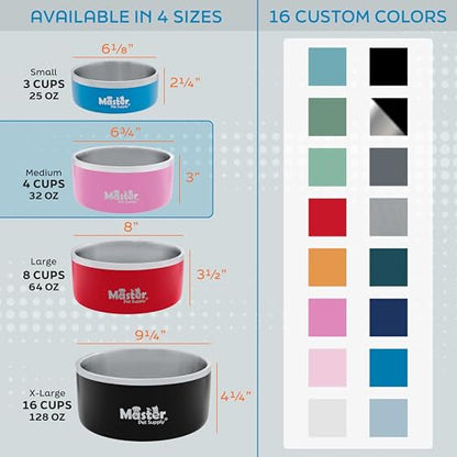 Master Pet Supply Stainless Steel Dog Bowls - 32 oz, Heavy Duty - Black Velvet, Double Wall Extra-Thick Insulated, Non-Slip Pet Water Bowl for Dogs, Cats & Pets, Anti Rust Metal, Dish Washer Safe - color: Black Velvet, size: 4 Cups (32 oz)