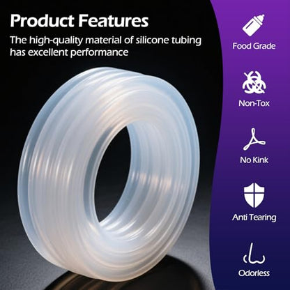 Silicone Tubing 3/16"ID X 5/16"OD - 50FT Length Food Grade Silicon Tube Flexible High Temp Pure Silicone Hose for Home Brewing Wine Making - size: 50FT, style: 3/16"IDx5/16"OD