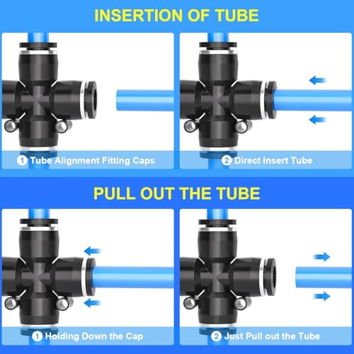 TAILONZ PNEUMATIC 4 Way 5/32 Inch OD Straight Push Fittings Plastic Quick Release Connectors Air Line Fittings PZA-5/32 (Pack of 5) - color: Black-4 Way, size: 5/32''OD 5PCS