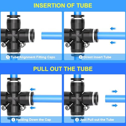 TAILONZ PNEUMATIC 4 Way 5/16 Inch OD Straight Push Fittings Plastic Quick Release Connectors Air Line Fittings PZA-5/16 (Pack of 5) - color: Black-4 Way, size: 5/16''OD 5PCS