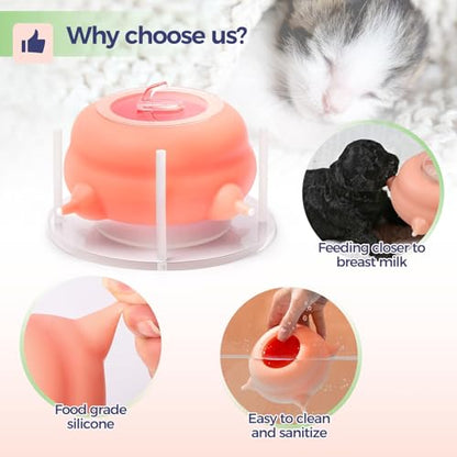 200ml Silicone Multi-Pet Milk Feeder with 4 Nipples(Pink) | Feeds 4 pets at once! Silicone, Stable base, Smooth milk flow. Leak-proof needles seal unused nipples. Includes syringe. - color: Pink, size: 200ml