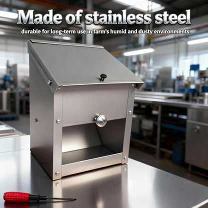 Stainless Steel Gravity Feeder for Squirrel, No Waste Hanging Chicken Feeder with Lid, Wall Mount Food Box for Duck Goose Stray Cat Small Pets Indoor Outdoor (10 lbs)