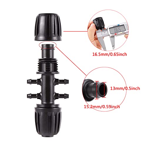 Barbed Tee 1/2 Inch to 1/4 Inch Irrigation Tube Fittings for (1/2'' ID x 0.60''-0.63'' OD) 16mm Drip Tubing Anti-Drop Barbed Connectors,6-Way-10 Pcs - size: 10 Pcs Barbed Tee Six-way