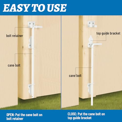 18" Heavy Duty Cane Bolt Gate Drop Rod Hardware Ground Latch for Wood PVC Vinyl Metal Fences Gates, Double Doors, White Solid Steel -1 Pack - size: 18 Inch