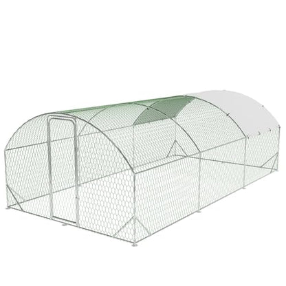 Large Metal Chicken Coop, Walk-in Poultry Cage, Large Chicken Run with Waterproof & Anti-UV Cover, Chicken Coop Run with Lockable Doors for Outdoor, 9.8 x 19.7 x 6.6FT - size: 9.8' W x 19.7' L x 6.6' H
