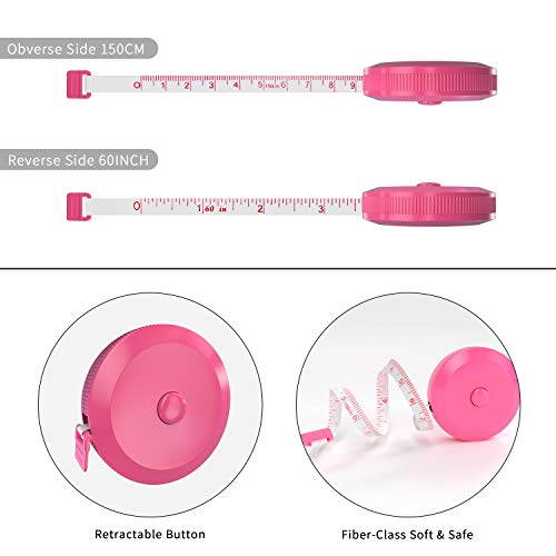 DiCUNO 60-Inch 1.5 Meter Soft Retractable Measuring Tape, Pocket, Body Tailor Sewing Craft Cloth Tape Measure (8 Colors Package) - color: 8 Colors