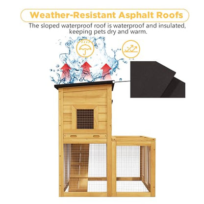 Small Chicken Coop Outdoor,Wooden Bunny House Rabbit Hutch Poultry Pet Run Cage Small Animal Enclosure with Waterproof Roof,Stairs&Removable Tray for Small Animals (Wood) - color: Wood