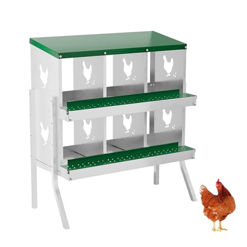 Chicken Nesting Box,6 Compartments Galvanized Steel Metal Chicken Laying Box with Roll Out Egg Collection,Wall Mount Chicken Nesting Boxes,Easy Egg Collection, Hen Roosting Boxes - color: Green, size: 6 Holes with Legs
