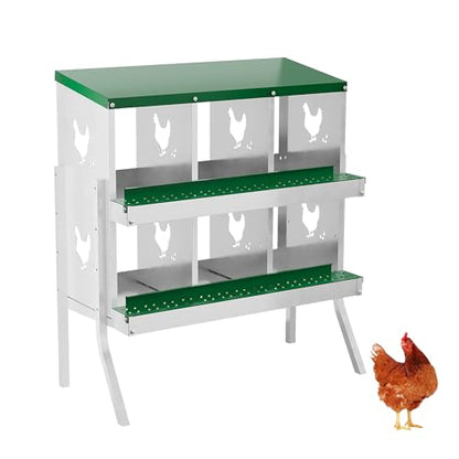 Chicken Nesting Box,6 Compartments Galvanized Steel Metal Chicken Laying Box with Roll Out Egg Collection,Wall Mount Chicken Nesting Boxes,Easy Egg Collection, Hen Roosting Boxes - color: Green, size: 6 Holes with Legs
