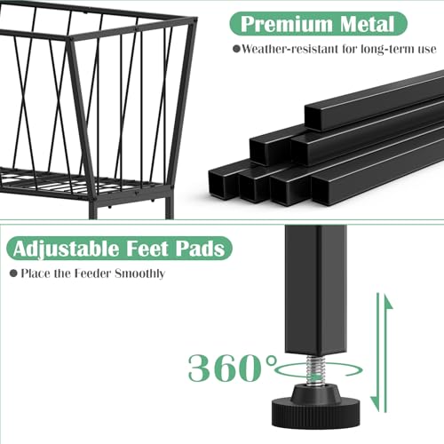 ETELI 38 Gallon Hay Feeder for Goats, Horses, Alpacas, Heavy Duty Hay Rack with Adjustable Feet Floor Livestock Feeder for Outdoor Yards, Ranch, Farm, Black