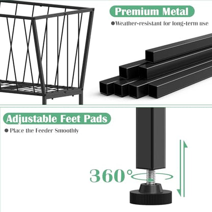 ETELI 38 Gallon Hay Feeder for Goats, Horses, Alpacas, Heavy Duty Hay Rack with Adjustable Feet Floor Livestock Feeder for Outdoor Yards, Ranch, Farm, Black