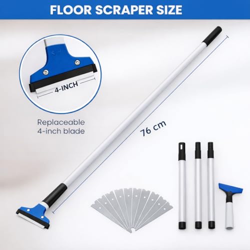 KATARY Razor Blade Floor Scraper, Wall Tile Scraper Tool with Razor Blade with Tool Bag and 3-Piece Cleaning Brush Set - Grout, Concrete and Glue Remover Kit