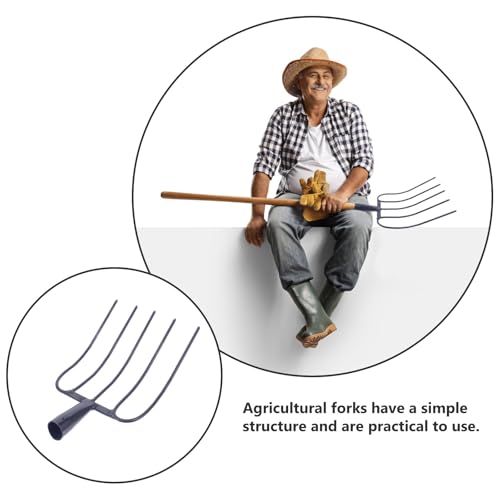 Handheld Manure Fork Solid Iron Farm Implement Grass Fork for Gardening, Composting, and Farm Use with Five-Prong Sturdy Design
