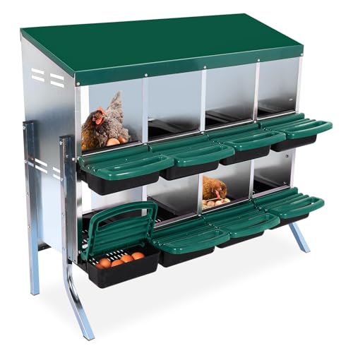 Chicken Nesting Box,8 Compartment Roll Away Nesting Box for Laying Eggs,Wall Mount Chicken Nesting Boxes,Easy Egg Collection,Cleanable Pull Out Hen Roosting Boxes 8 Hole,Green - color: green, size: 8 holes with legs