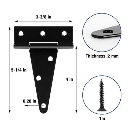 4 Pack 4 Inch T Hinge Heavy Duty Outdoor Hinges for Wood Farm Gate T Strap Hinge Gutter Small Black Double Shed Door Hinges for Barn Fence Cabinet Chicken Coop Door Hinges Dutch Door Hardware Kit - size: 4Pack-4inch