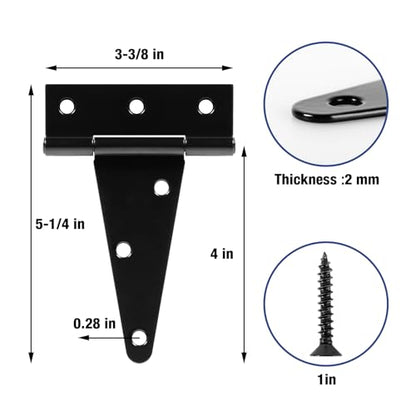 4 Pack 4 Inch T Hinge Heavy Duty Outdoor Hinges for Wood Farm Gate T Strap Hinge Gutter Small Black Double Shed Door Hinges for Barn Fence Cabinet Chicken Coop Door Hinges Dutch Door Hardware Kit - size: 4Pack-4inch