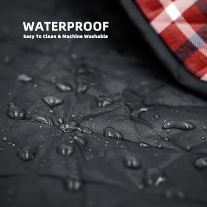 Large Outdoor Waterproof Blanket Extra Thick Fleece Stadium Blanket for Camping, Car, Pet, Picnics - Windproof, Wearable, Machine Washable 80" x 58" (Red Check) - color: Red Check