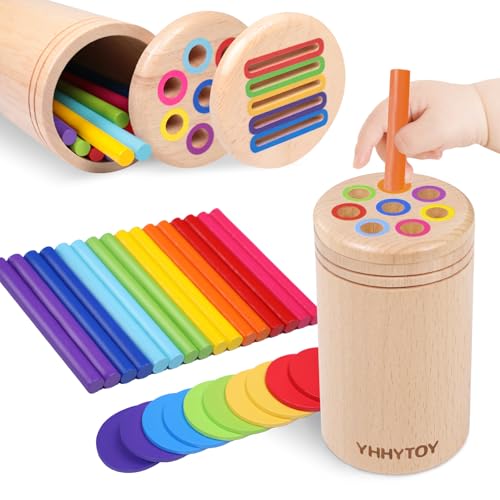 YHHYTOY Montessori Toys for 3 Year Old, Dual Play Wooden Educational Color Sorting Toy Toddler Preschool Learning Activities, Fine Motor Skills Sensory Toys for Toddlers 3-5 Girl Boy Birthday Gifts - color: Multicolor