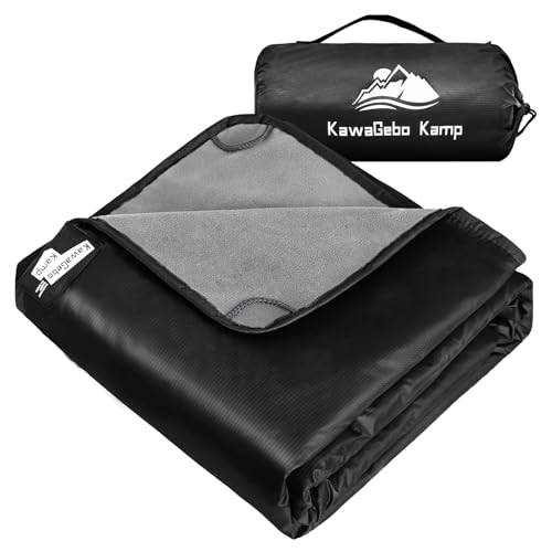 Fleece Waterproof Outdoor Blanket - Windproof Stadium Blanket for Camping, Picnics, and Sports Stay Dry and Comfortable 80"x 58"(Black) - color: Black