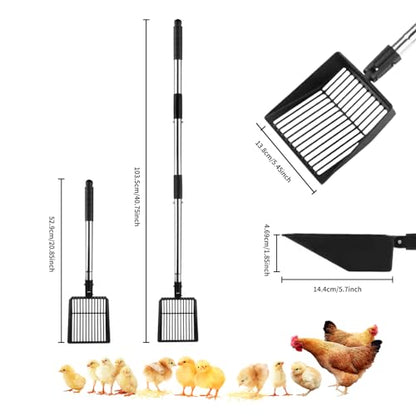 Chicken Poop Scooper Tool - Chicken Coop Cleaning Extendable & Detachable 3-in-1for Chicken Poop, and Wood Shavings | Ideal for Poultry | Perfect for Backyard Chicken Keepers and Farm Use (Black)