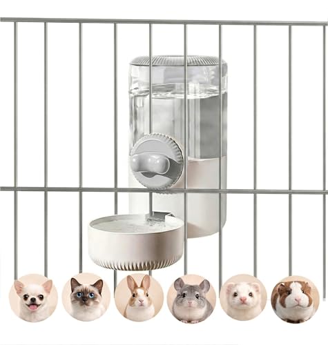 34oz Hanging Gravity Auto-Refill Water Bowl for Small Animal Cage | Visible Water Level, Keeps Floor Space Clear, Secure Cage-Mounted Placement, Detachable for Routine Cleaning - color: Gray