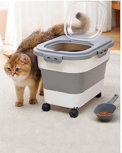 20-23 Lbs Dog Food Storage Container - Collapsible Dog Food Container with Attachable Casters and Scoop,Small Container, Pet Food Storage Containers to Keep Dry Food Fresh,Easy to Move | Dog Food Container with Double Airtight Seal & Magnetic Lid,Cat Food