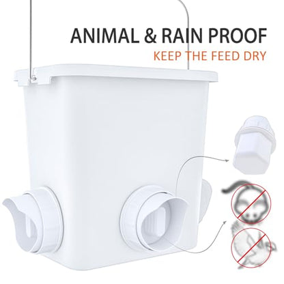 Large Automatic Chicken Feeder and Waterer Set Hanging Chicken Water Feeder Poultry Feed Bucket - color: White