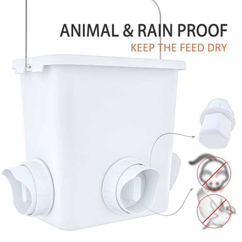 Large Automatic Chicken Feeder and Waterer Set Hanging Chicken Water Feeder Poultry Feed Bucket - color: White, size: 2.6 Gal Feeder & Waterer