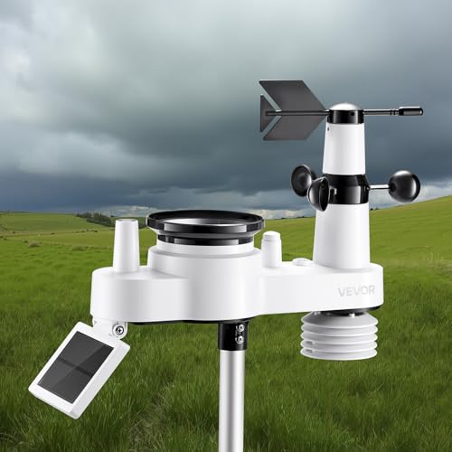 VEVOR 7-in-1 Wireless Weather Station, 7.5-Inch VA Display, Solar Powered Outdoor Sensor, Rain Gauge, Indoor Outdoor for Weather Forecast, Temperature, Humidity, Wind Speed and Direction (No WiFi) - style: 7in1 NO WiFi New Version