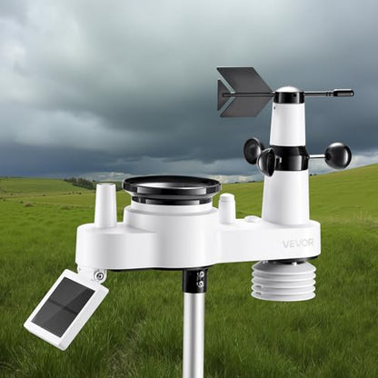 VEVOR 7-in-1 Wireless Weather Station, 7.5-Inch VA Display, Solar Powered Outdoor Sensor, Rain Gauge, Indoor Outdoor for Weather Forecast, Temperature, Humidity, Wind Speed and Direction (No WiFi) - style: 7in1 NO WiFi New Version