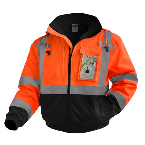 Reflective Jackets, High Vis Safety Work Jacket with Pockets for Men& Women, Construction Coats for Winter Cold Weather, Waterproof Rain Gear, Class 3, Orange-Black, L - color: Orange-black, size: Large