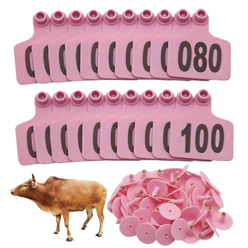 Cow Ear Tags Cattle Ear Tags Farm Cow and Sheep Ear Tag Animal Identification Ear Tags with Numbers 001-100/101-200/201-300/301-400/401-500 for Cattle Goat Pigs Cow 001-100 Pink - color: Pink, size: 001-100