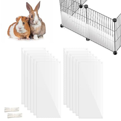 Oncpcare 12 Pack Pet Plastic Cage Liner Protection 14'' x 6'' Rabbit Cage Urine Guard Clear Cage Edge Liner Guinea Pig Side Lining Small Animal Cage Accessories - Keep Litter in The Cage