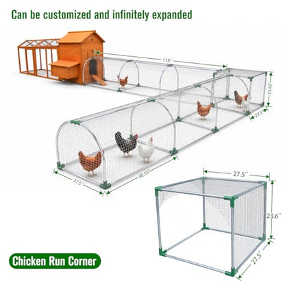 Chicken Run Corner Extension 27.5"x27.5"x23.6", Outdoor Square Coop Fence Connector Add-On for Chickens, Ducks & Rabbits - size: 27.55X27.55X23.62in