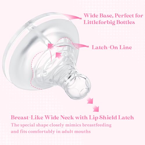 LittleForBig Silicone Soft Touch Adult Bottle Nipples Replacement Teat Compatible with LittleForBig Bottles - Lip Care Bottle Nipples for Adults 3-Pack