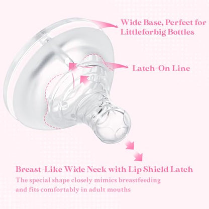 LittleForBig Silicone Soft Touch Adult Bottle Nipples Replacement Teat Compatible with LittleForBig Bottles - Lip Care Bottle Nipples for Adults 3-Pack