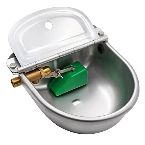 Automatic Waterer Feeder Dog Water Bowl Dispenser Drinking Trough | Stainless Steel Bowl, With Brass Float Valve, Self Filling, For Farm Animal Large Dog & Chicken & Poultry & Livestock & Horse