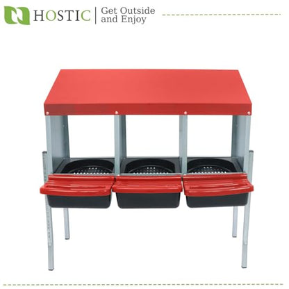 HOSTIC Red Chicken Nesting Box for Laying Egg with 3 Compartment and Metal Legs Chicken Egg Laying Box with Lid Cover