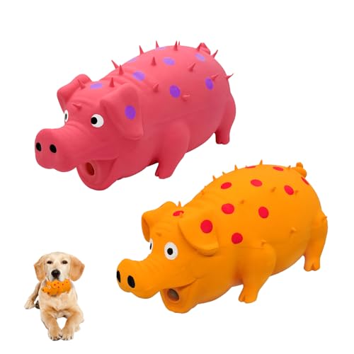 Andiker 2PC Dog Squeaky Toys, 8" Latex Dogs Chew Toy with Oinks Sound Grunting Pig Dog Toy for Dental Biting, Chasing to Kill Boring Time (Pink,Orange) - color: Pink,Orange