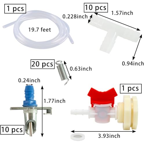Automatic Rabbit Watering System Kit, Rodent Poultry Watering System Bucket Connector Include 10 Nipple Drinker Feeders,ID 5/16'' Hose,Barb Valve Fitting to G 1/2'' Thread Connector