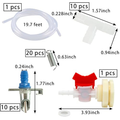 Automatic Rabbit Watering System Kit, Rodent Poultry Watering System Bucket Connector Include 10 Nipple Drinker Feeders,ID 5/16'' Hose,Barb Valve Fitting to G 1/2'' Thread Connector