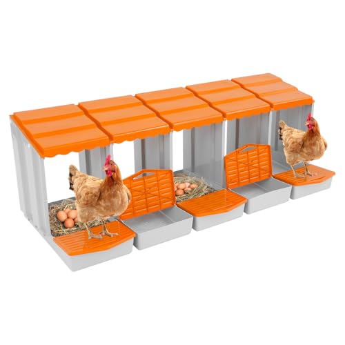 Chicken Nesting Boxes, 5 Compartment Nesting Boxes for Laying Eggs, Roll Away Nesting Box Egg Collection Tray, Wall Mount Poultry Roll Away Chicken Laying Boxes (Orange) - color: 5 Compartment Nesting Boxes (Orange)