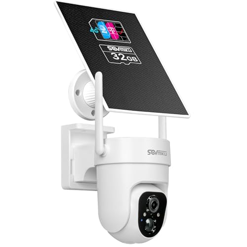 Sovmiku CQ3 4G LTE Cellular Security Camera Wireless Outdoor, $14.9/Month for Unlimited Data, Easy to Setup, IP65 Waterproof, No Wi-Fi Surveillance Cam Two Way Audio, Color Night Vision, 32GB Included - color: CQ3, size: Cellular (4G LTE)