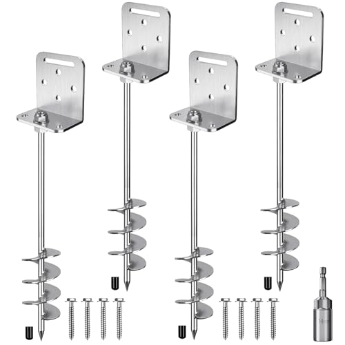 Insaga 18''/24''/30'' Ground Anchors Screw in Earth Anchor Solid Steel with L Bracket for Trampoline Mobile Home Swing Set Shed Carport Tent Stakes, Wider Helix Blade & Chrome Plated Finish, 2/4/6Pcs - color: 24''-4Pack, size: 2.7'' Blade