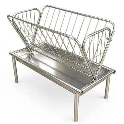 Large Capacity Heavy Duty Hay Feeder, Galvanized Steel Livestock Feeder with 2 in 1 Grain Feeding Pan, Durable Goat Feeder for Horses, Sheep, Cows and Homestead Pasture Feeding