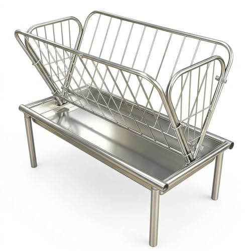 Heavy Duty Hay Feeder for Goats and Horses, 4 FT Galvanized Steel Livestock Feeder with Deep Grain Feeding Pan, Durable Outdoor Pasture Hay Rack for Sheep, Cows and Farm Homestead