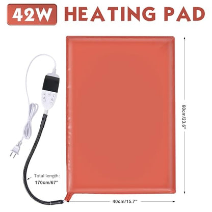Large Chicken Heating Pad Chick Brooder Small Animal Pet Heating Pad Waterproof Heated Pet Mat Adjustable Temperature & Timer, Chicken Heater (15.7 x 23.6in) - size: 15.7 x 23.6in