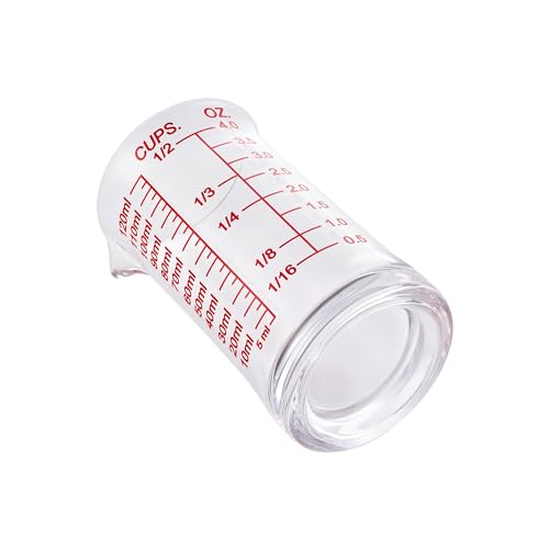 Ackers 4oz Glass Measuring Cup – Shot Glass with Ounce,Ml,Cups Markings for Kitchen & Bar(Red Line) - color: Red(Single)