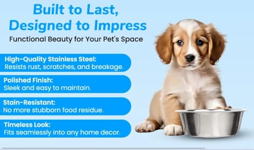 2 Pack - 6.75 Cup (1.6 Liter) Stainless Steel Dog Bowls – Metal Dog Food Bowls, Dog Water Bowls, Pet Feeding Bowls, Replacement Bowls for Raised Stands, Rust Resistant, Dishwasher Safe - color: Stainless Steel